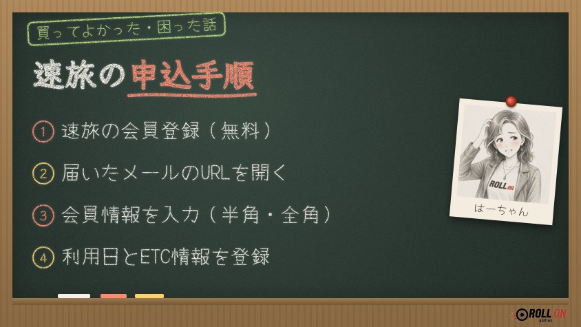 速旅でのETC二輪車定率割引の申込手順4ステップ