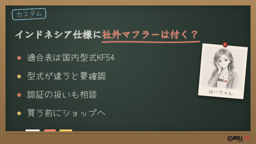 インドネシア仕様のADV160に社外マフラーは付く？（黒板イラスト）
